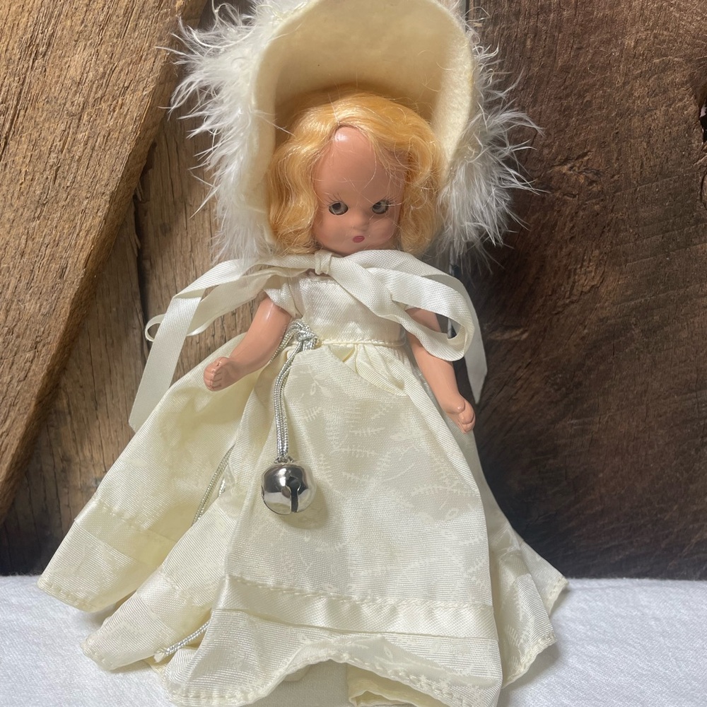 1950's Storybook Doll Off White Dress with Feathered Bonnet